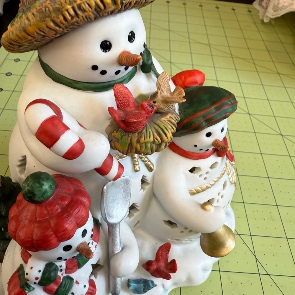 PartyLite Holiday Snowman Collection White Red Christmas Candle Holder Decor